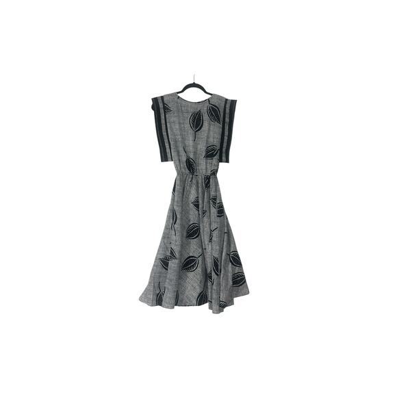 Vintage Choon Gray Leaf Print Dress Full Circle Boho Midi XS - Picture 5 of 9